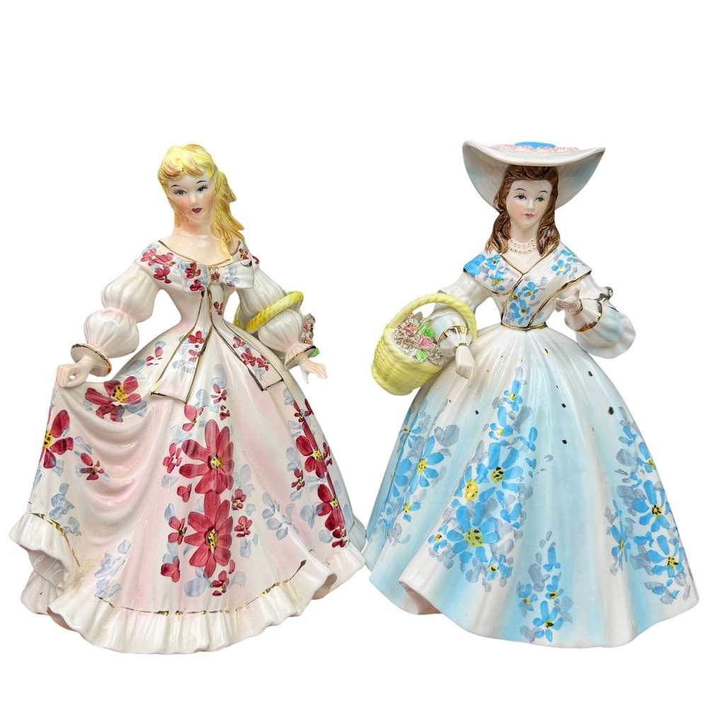 Vtg Lefton Southern Belle Figurines 403, 406, Porcelain Flower Dress Ladies LOOK